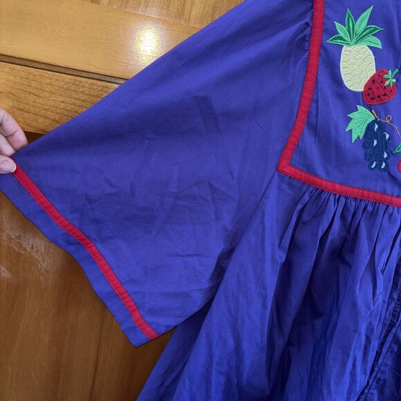 Go Softly Patio Dress Purple Embroidered Pockets 1X Fruit Muumuu Full Zip - Picture 5 of 11